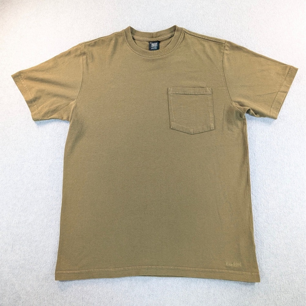 Filson Pioneer Pocket T-Shirt Medium Olive Brown Cotton Made in USA Short Sleeve